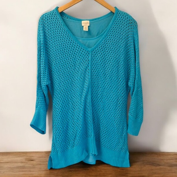 Chico's Sweaters - Chico's Sweater Women’s 2 Medium Textured Open Knit Layered Blue